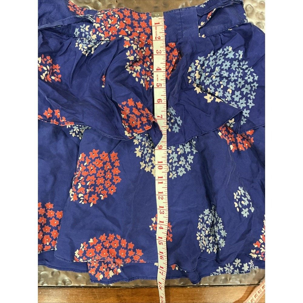 Anthropologie Odille Silk Tiered Ruffle, Skirt Blue Red Floral,Sz 4, Lined - Picture 10 of 11